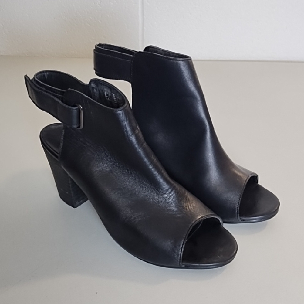 Black Heeled Boot Shoes Peep Toe and Block Heel Comfort 3" Heel Rubber Soles